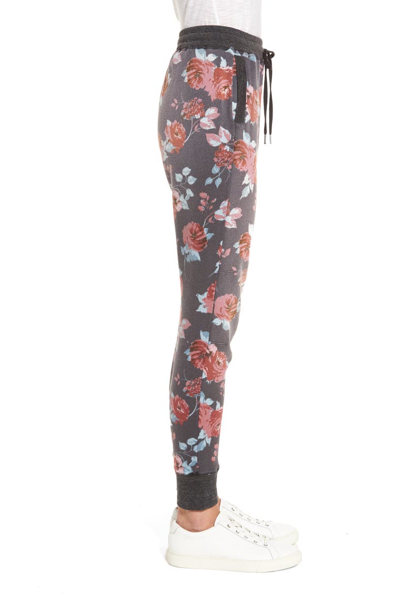 Chelsea Rose Print Jogger Pants, Alternate, color, PITCH BLACK