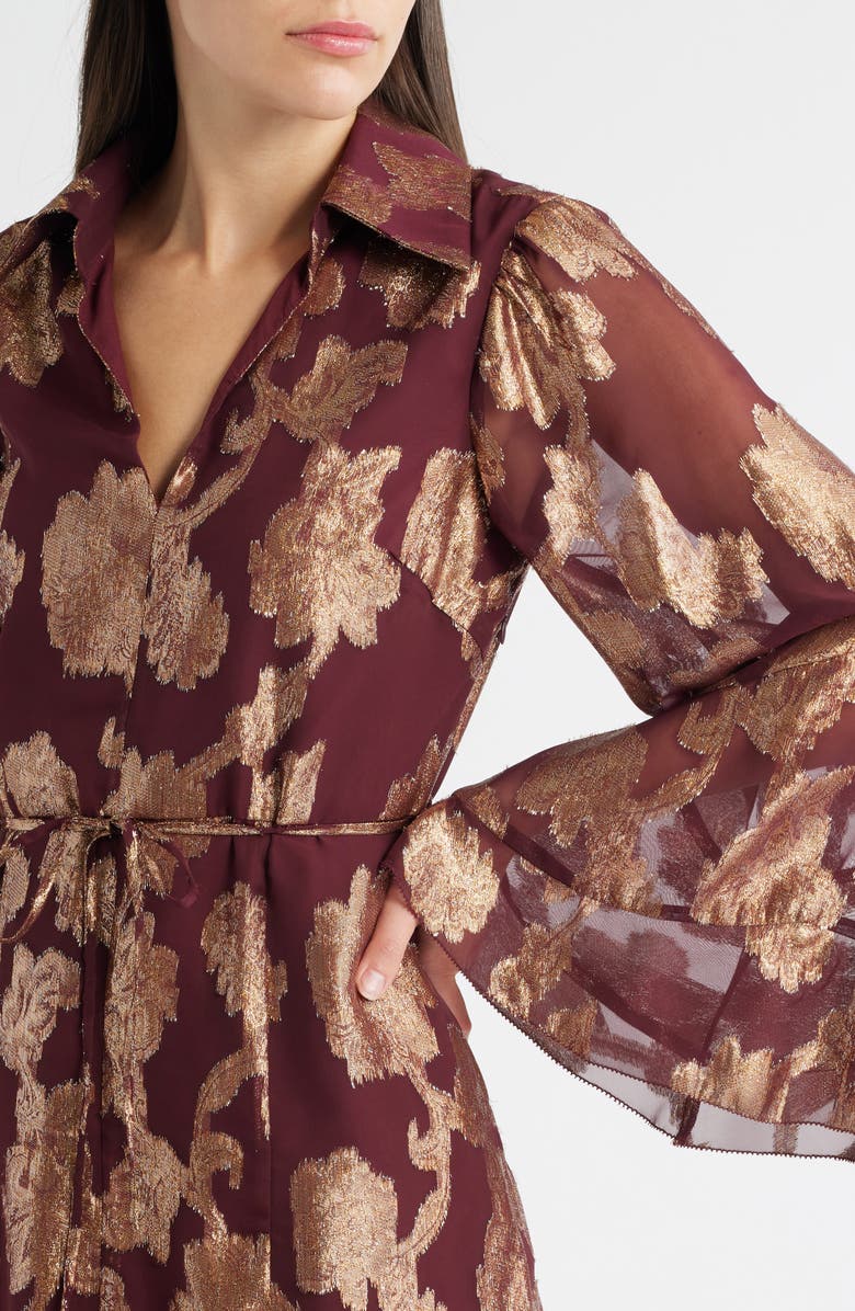 CIEBON Estrada Long Sleeve Fil Coupé Chiffon Minidress, Alternate, color, Burgundy