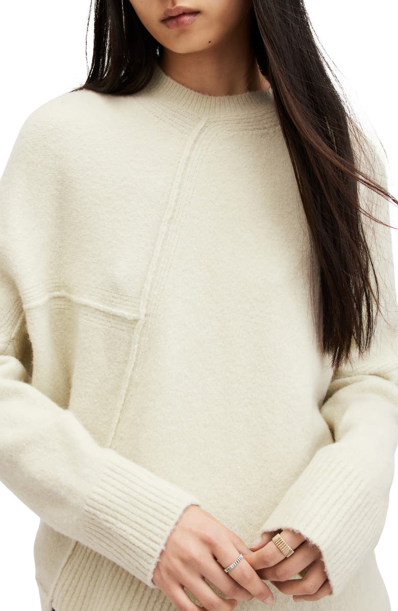 AllSaints Lock Asymmetric Hem Crewneck Sweater, Alternate, color, Muted Green