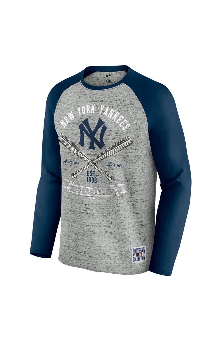 Darius Rucker Collection by Fanatics Men's Darius Rucker Collection by Fanatics  Heather Gray New York Yankees Raw Edge Raglan Long Sleeve Baseball T-Shirt, Alternate, color, 