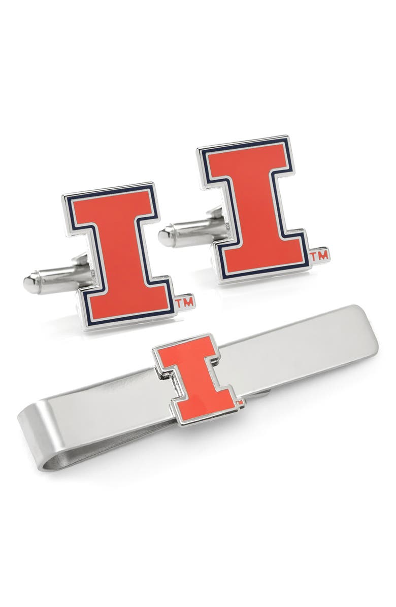 Cufflinks, Inc. NCAA Illinois Cuff Links & Tie Bar, Main, color, Orange