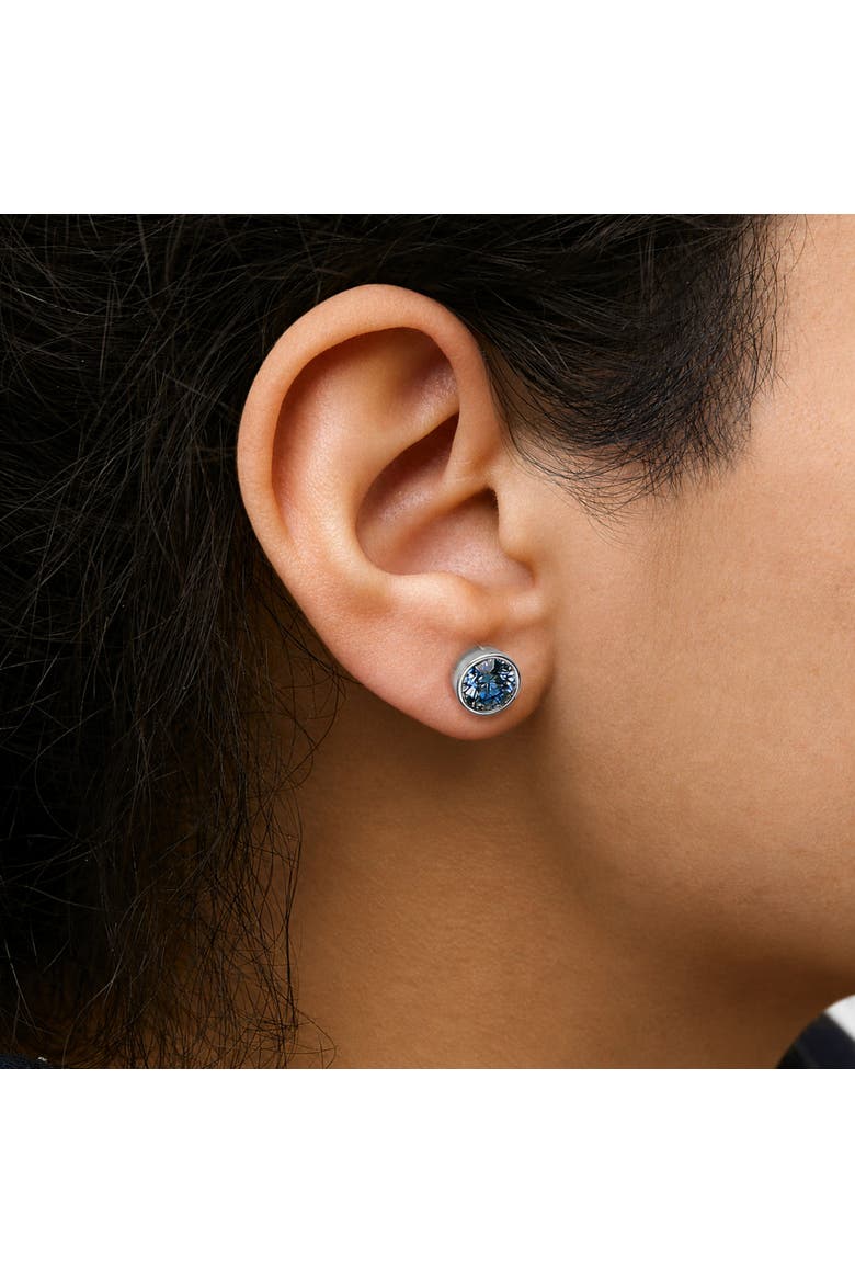 14K White Gold 2.0 Cttw Bezel Set Lab Grown Blue Diamond Solitaire Stud Earrings, Alternate, color, White Gold