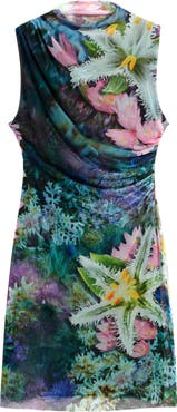 Desigual Floral Print Ruched Mesh Minidress
