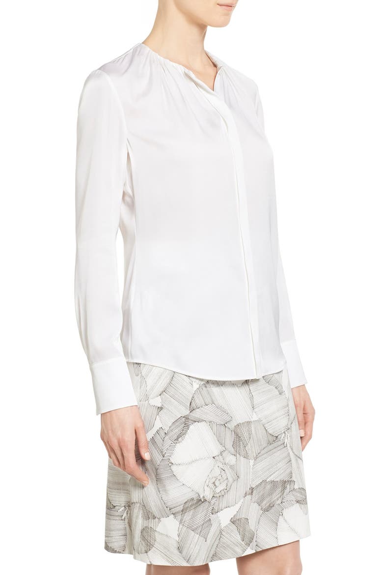 'Banora' Ruched Neck Stretch Silk Blouse, Alternate, color, VANILLA LIGHT