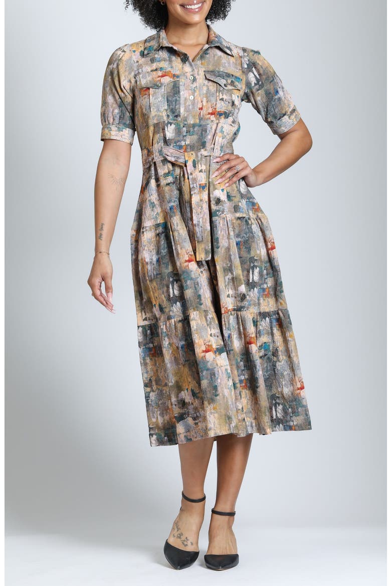 Tiered Midi Dress with Removable Sash, Main, color, AUTUMN CANYON