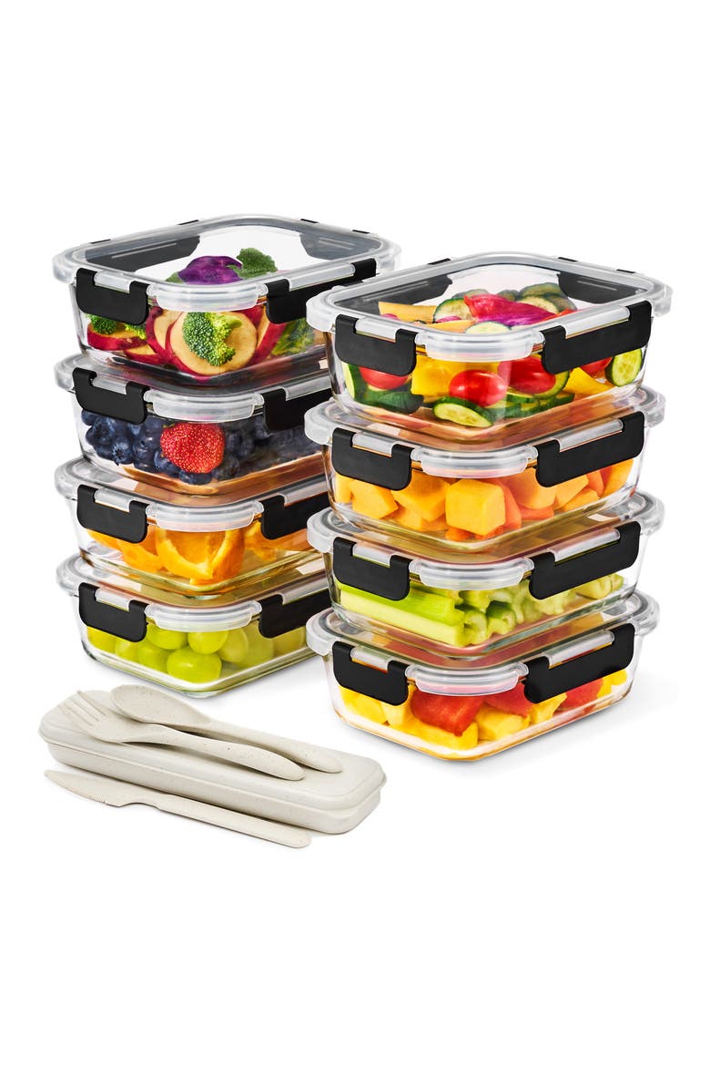 8-Pack Glass Food Prep Storage Containers, Alternate, color, CLEAR