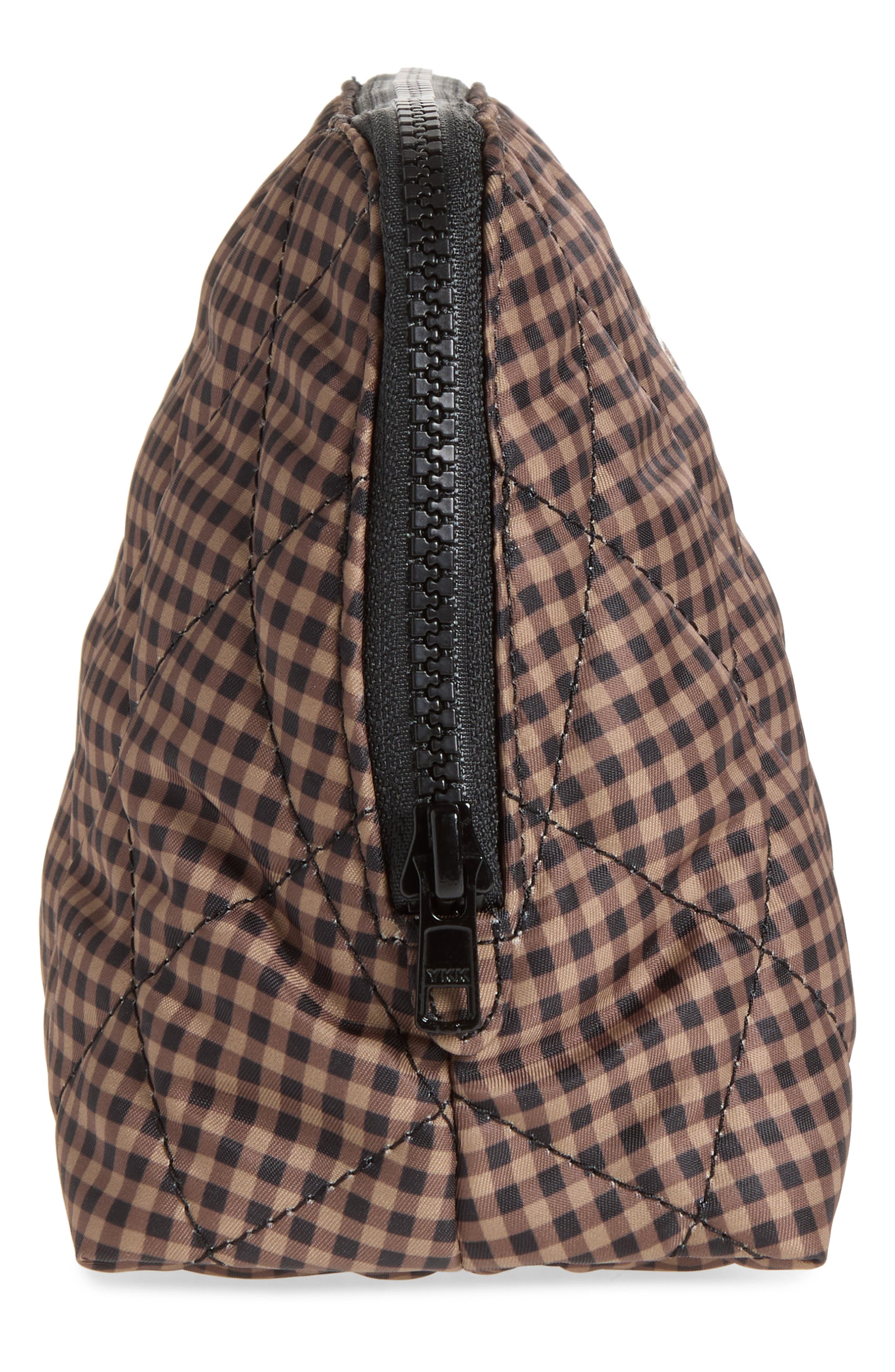 Frances Quilted Nylon Pouch, Alternate, color, BROWN/BLACK CHECK
