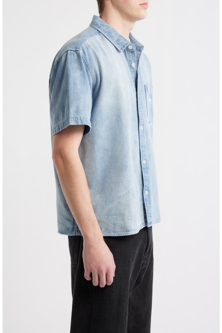 Owens Short Sleeve Denim Shirt, Alternate, color, BLEACHED INDIGO