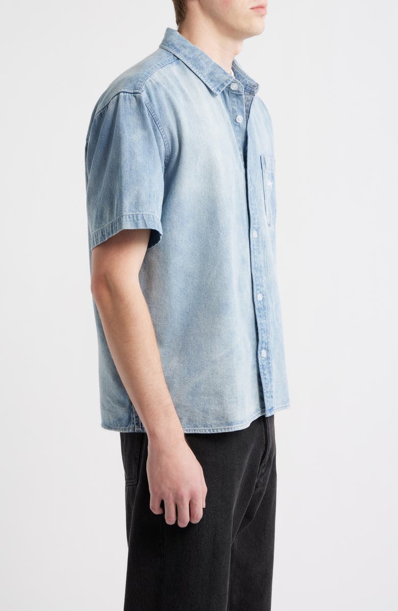 Obey Owens Short Sleeve Denim Shirt, Alternate, color, Bleached Indigo