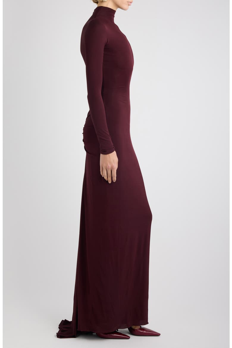Draped Long Sleeve Funnel Neck Gown, Alternate, color, COGNAC