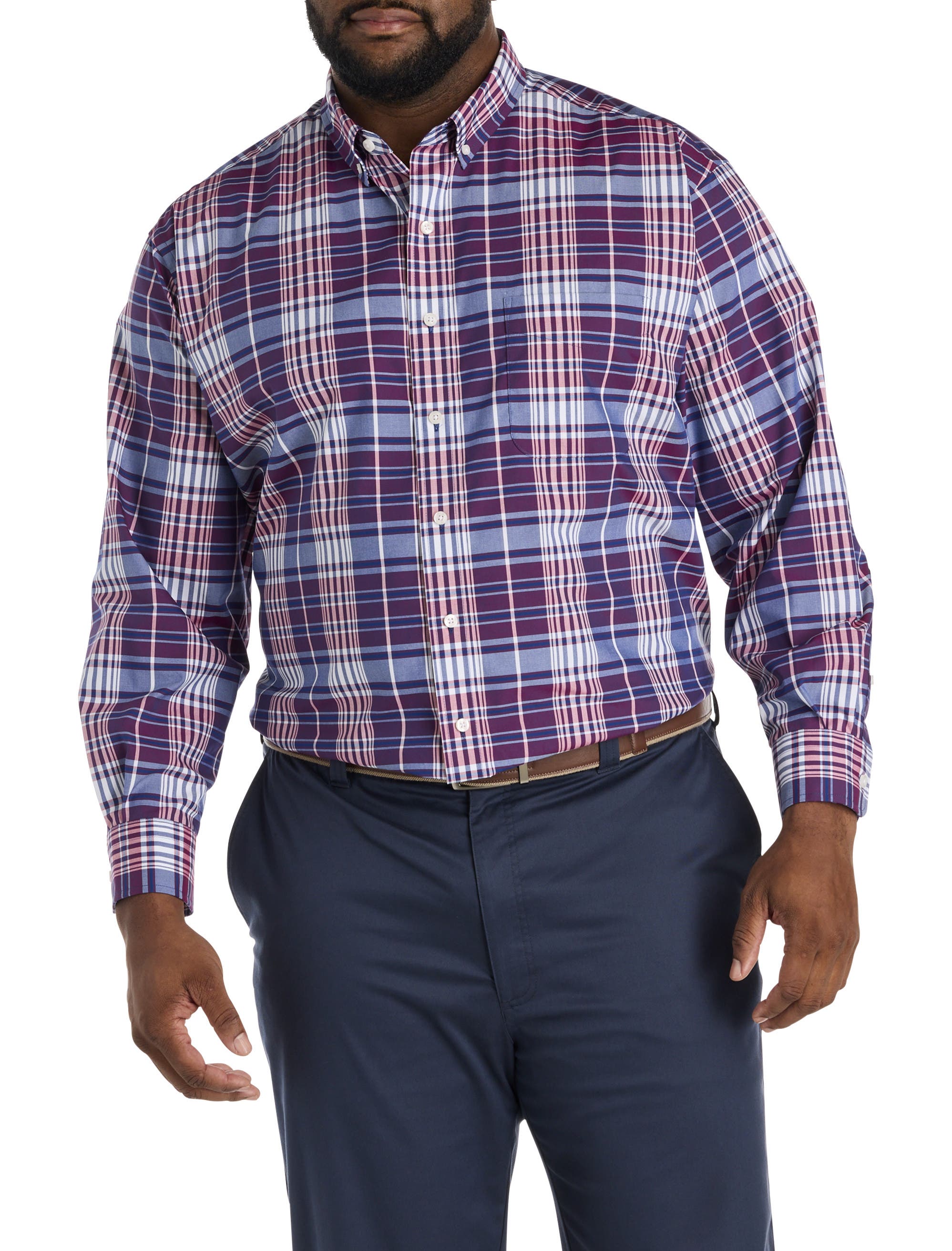 Oak Hill by DXL Big & Tall Large Plaid Performance Sport Shirt (Men ...