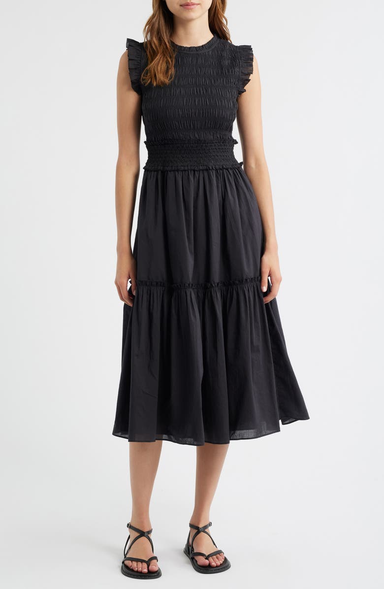 Rails Vivier Smocked Midi Dress, Main, color, Black