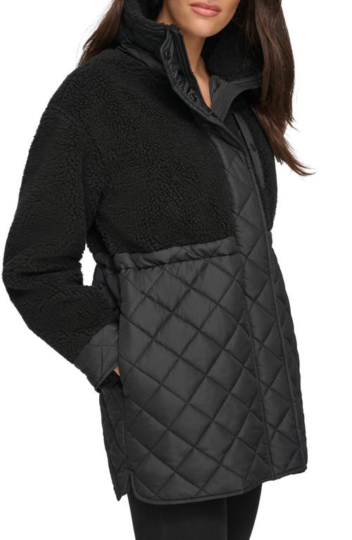 Andrew Marc Sport Mixed Media Faux Shearling Quilted Jacket In Black