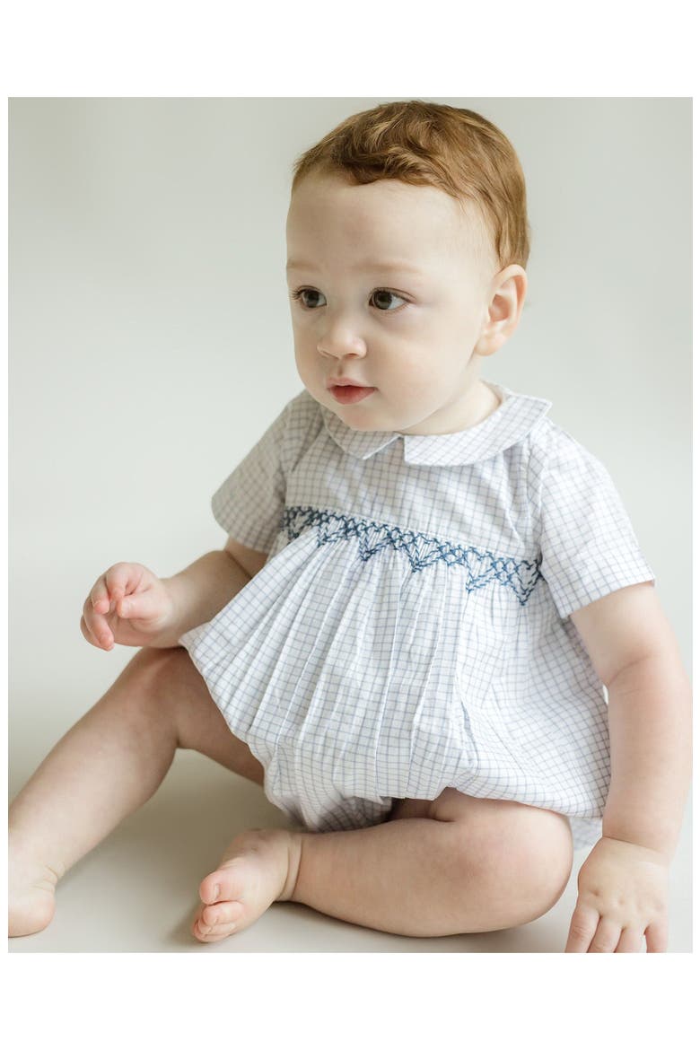 Oliver Gingham Smocked Bubble Romper, Alternate, color, White Multi