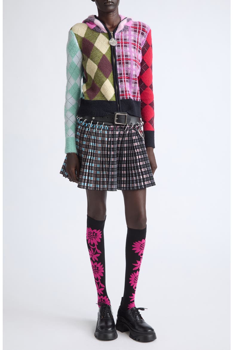 Plugged Carabiner Pleated Miniskirt, Alternate, color, BLACK MULTI