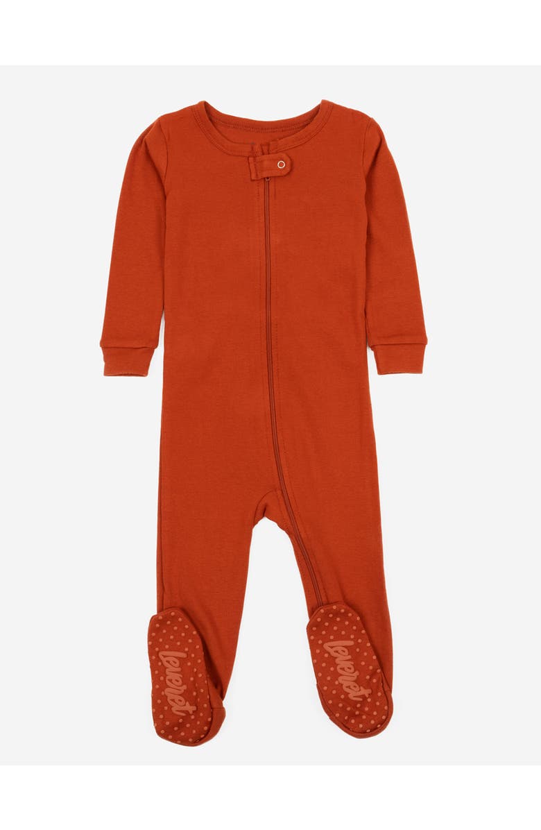 Leveret Footed Printed Cotton Pajamas, Solids, Stripes & Tie Dye, Main, color, Rust