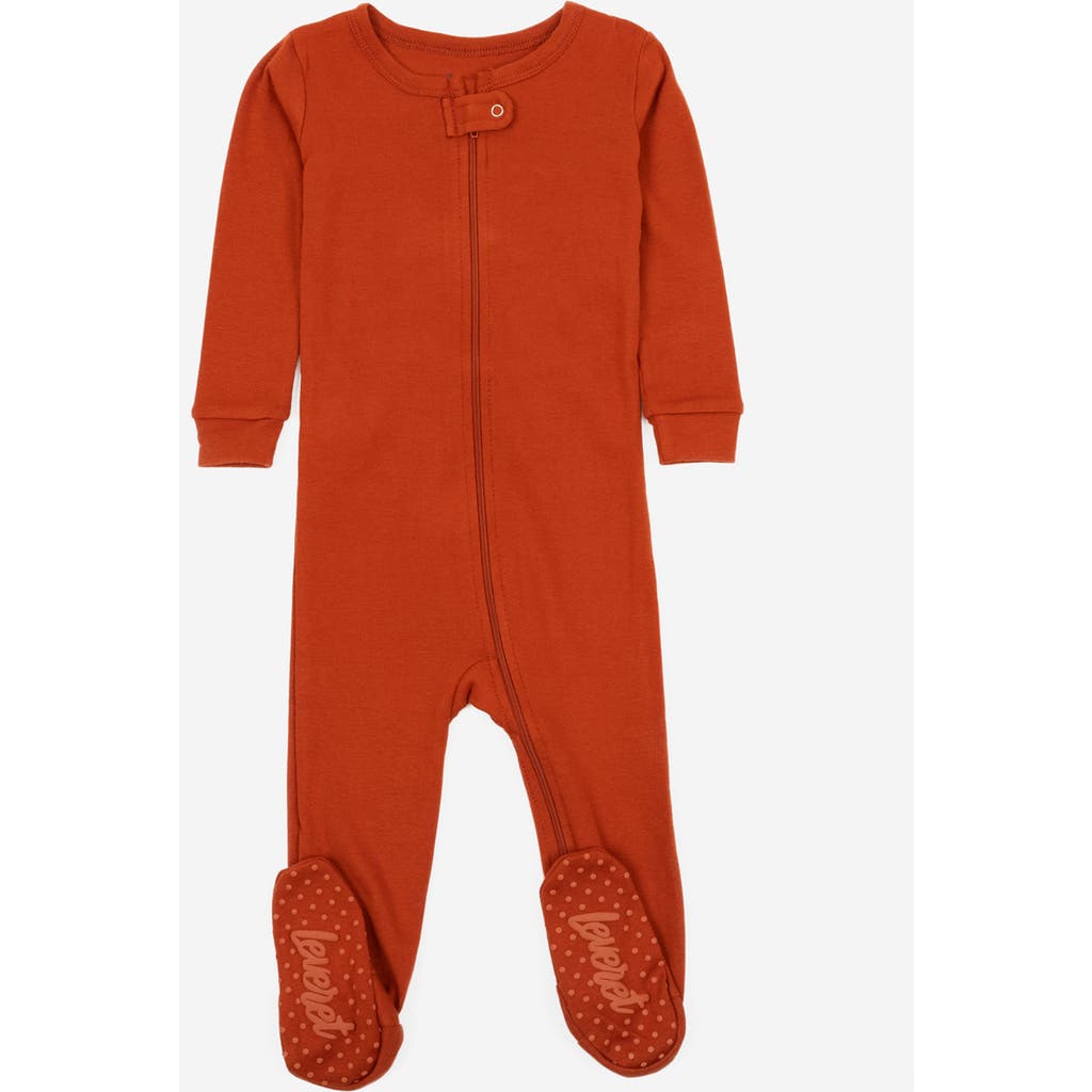 Leveret Footed Printed Cotton Pajamas, Solids, Stripes & Tie Dye In Brown