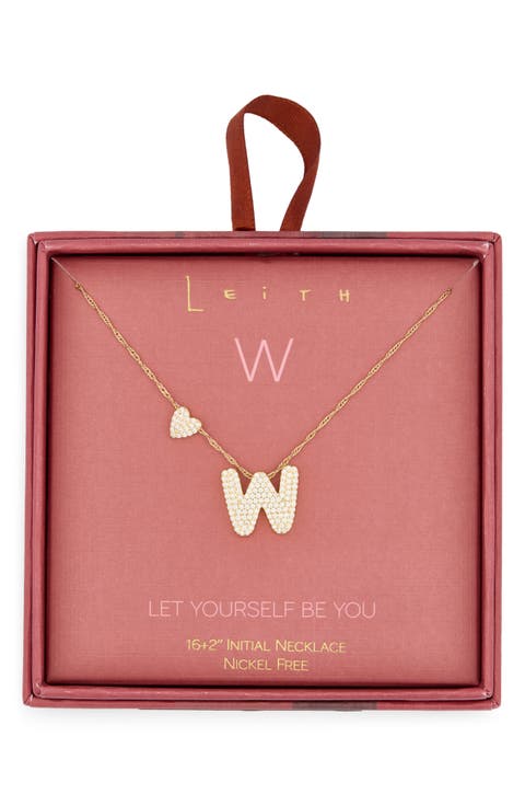 Cubic Zirconia Heart & Bubble Initial Pendant Necklace