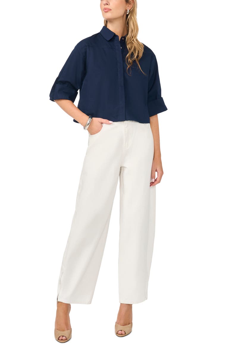 Boxy Cotton Poplin Button-Up Shirt, Alternate, color, CLASSIC NAVY