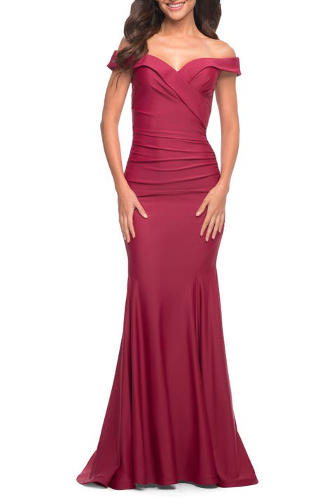 Chic Off the Shoulder Evening Dress with Ruching