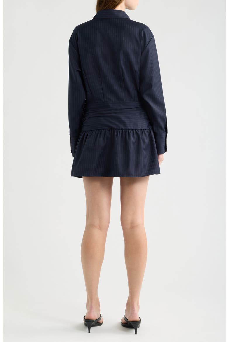 Pinstripe Long Sleeve Wool Blend Mini Shirtdress, Alternate, color, NAVY