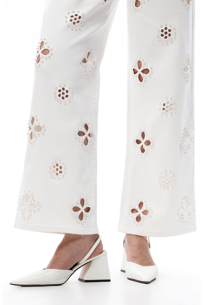 Studded Eyelet High Waist Straight Leg Jeans, Alternate, color, WHITE