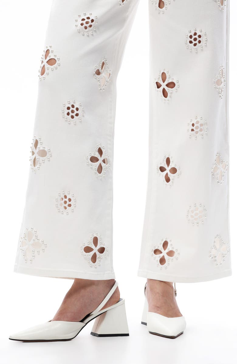 Bayeas Studded Eyelet High Waist Straight Leg Jeans, Alternate, color, White