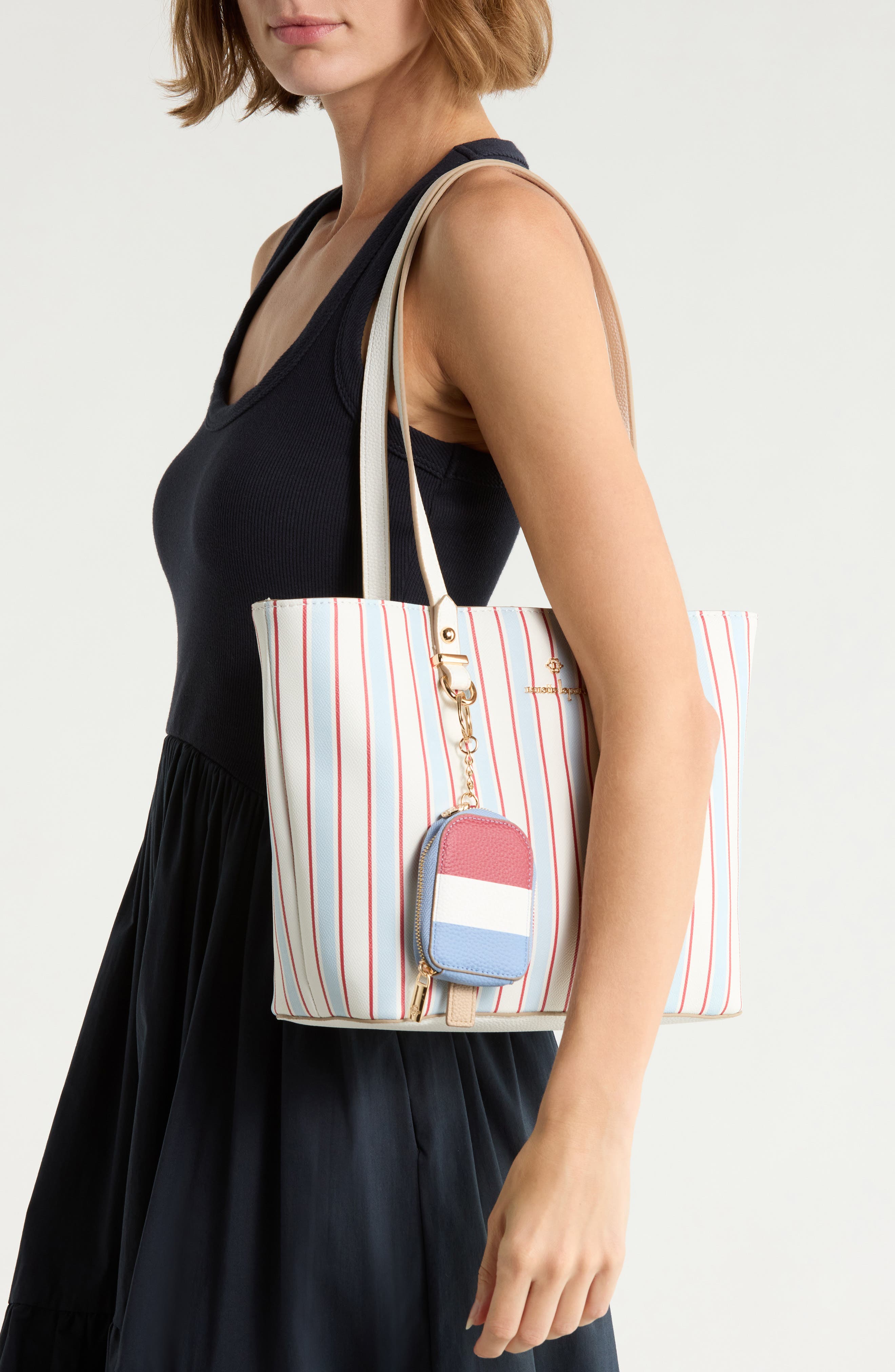 Faux Leather Tote with Removable Pouch, Alternate, color, LIBERTY STRIPE / CHALK