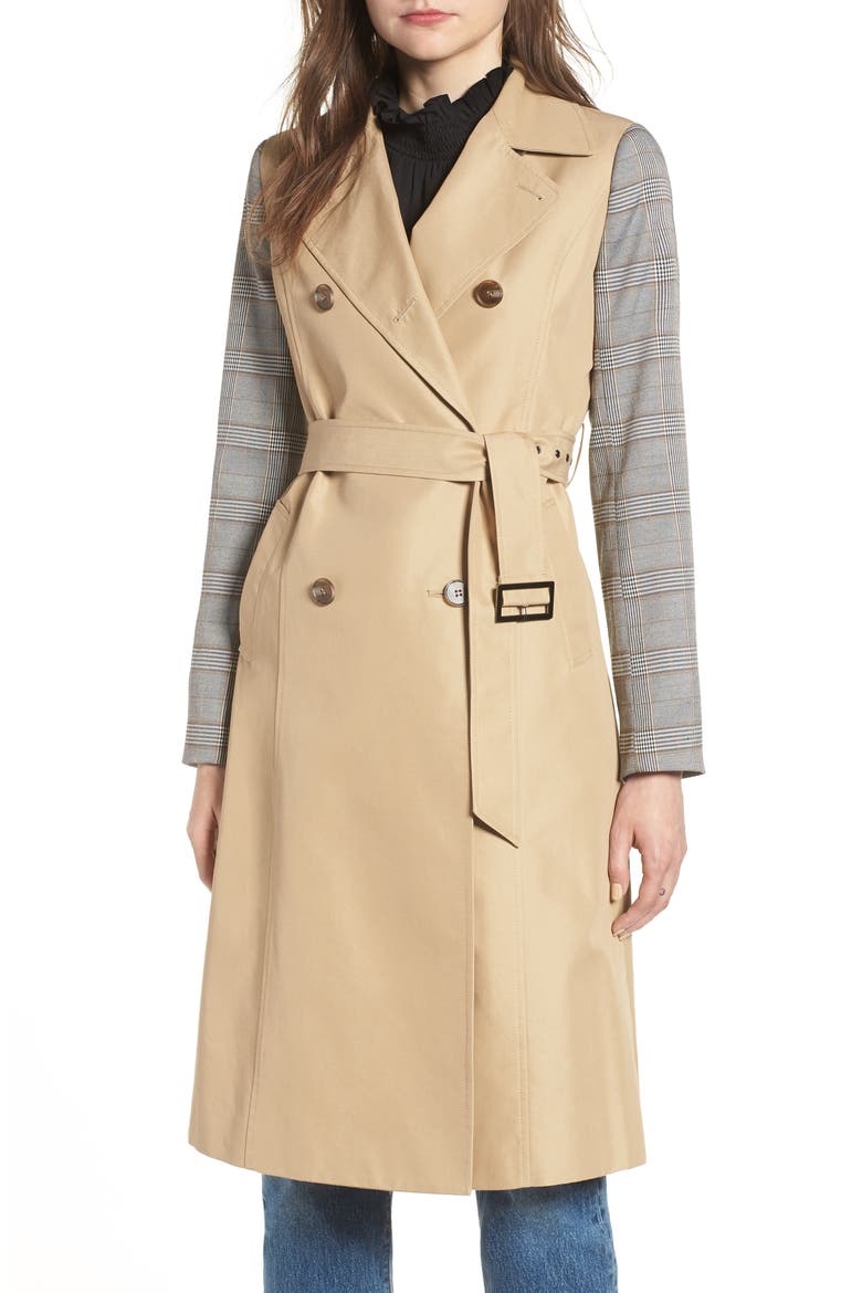 Belted Trench, Main, color, TAN PLAID