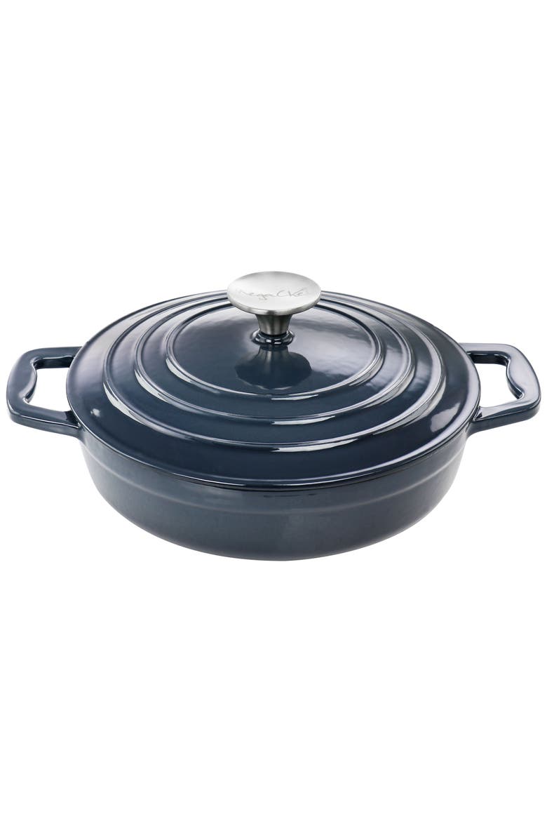 2 Quart Round Enameled Cast Iron Braiser Pan, Alternate, color, Dark Blue
