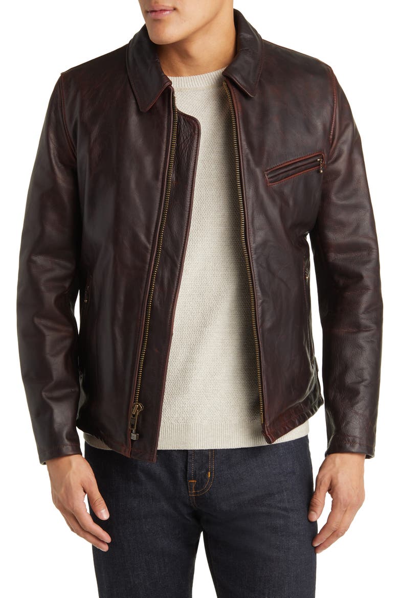 Waxy Cowhide Leather Mechanics Jacket, Main, color, BRANDY