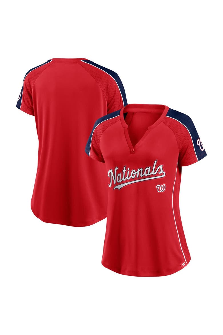 Women's Fanatics Red Washington Nationals Lineup League Diva Raglan Notch Neck T-Shirt, Main, color, Red
