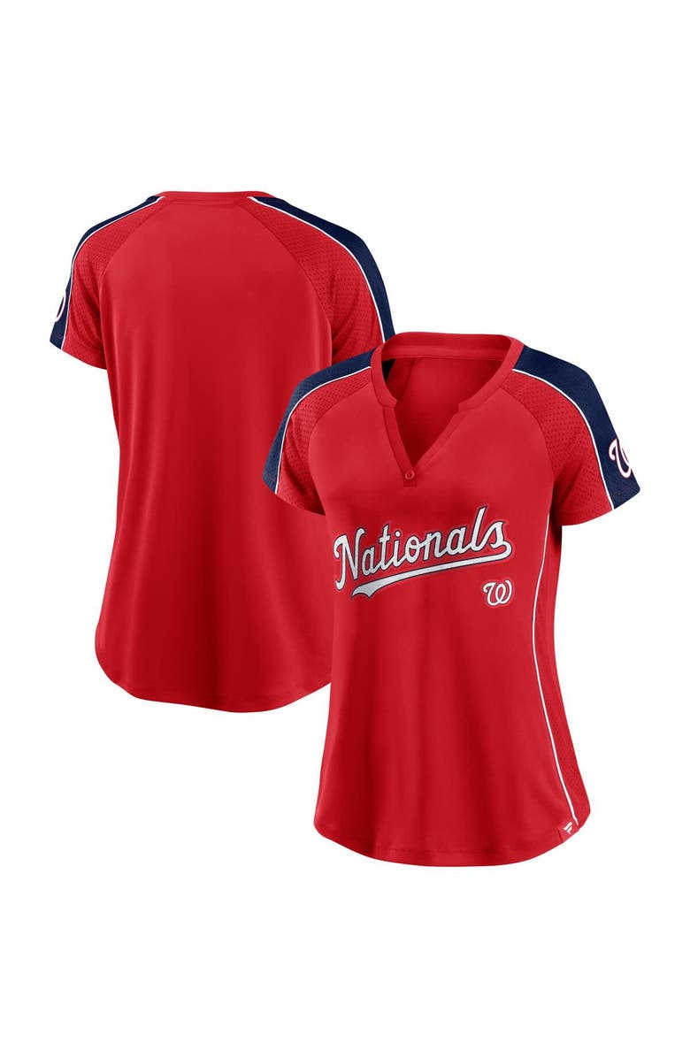 FANATICS Women's Fanatics Red Washington Nationals Lineup League Diva Raglan Notch Neck T-Shirt, Main, color, Red