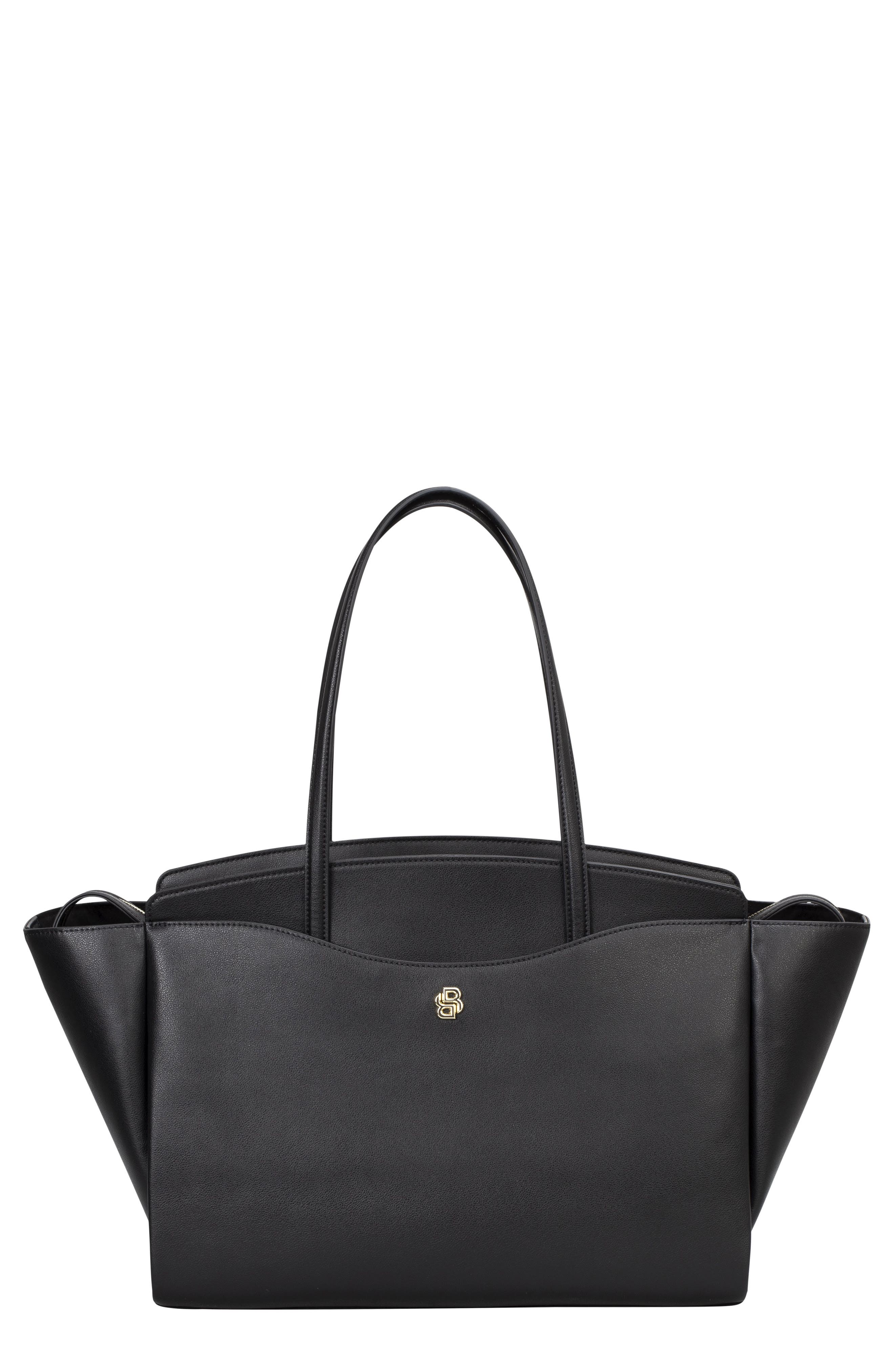 Beyond S Leather Tote, Main, color, BLACK