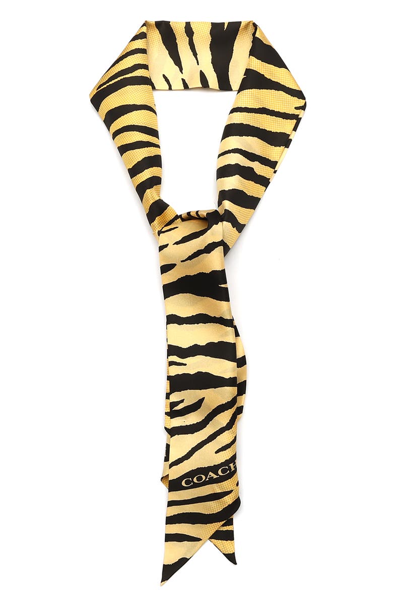 COACH Tiger Stripe Wide Silk Scarf, Alternate, color, Yellow/ Black