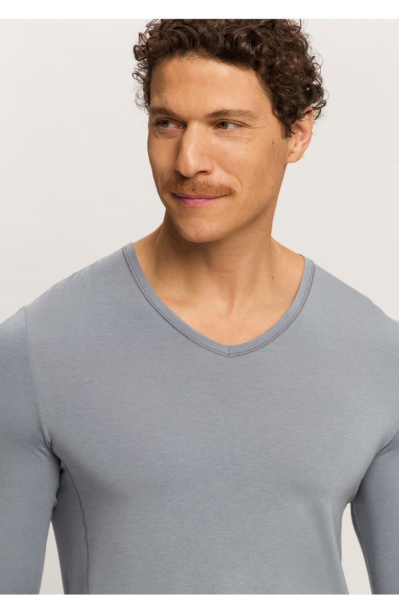 Hanro Natural Function Tencel And Cotton Fitted V-Neck Top, Alternate, color, Cliff Grey