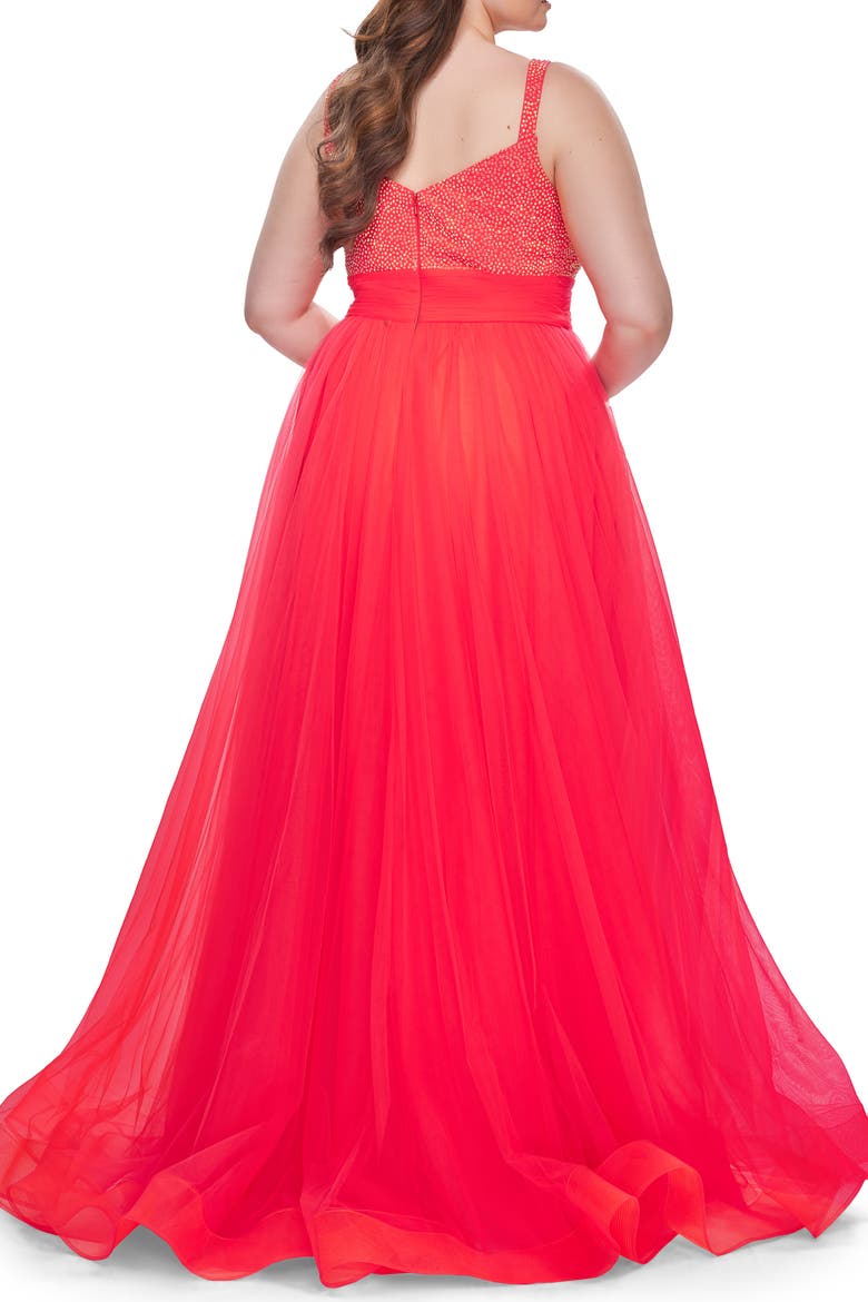A-Line Plus Size Prom Dress with Rhinestone Bodice, Alternate, color, Hot Coral