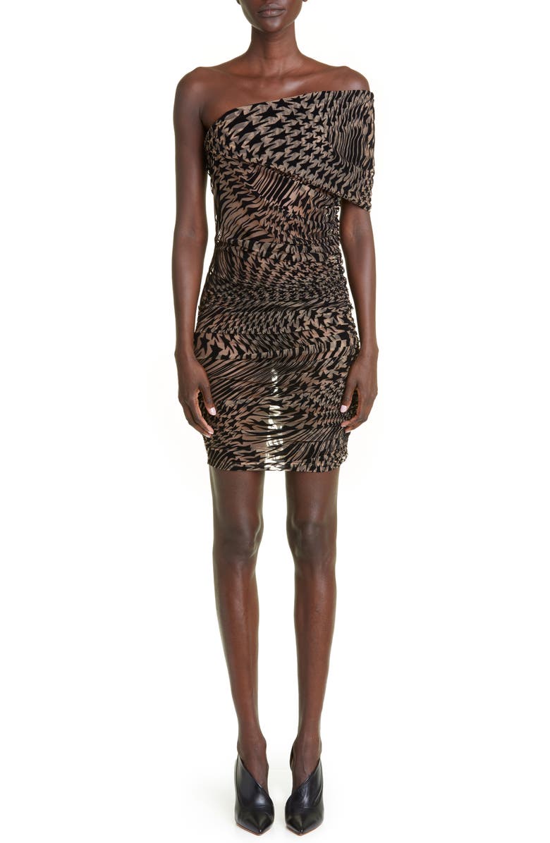 MUGLER Icon Star Flocked Off the Shoulder Illusion Mesh Minidress, Main, color, 