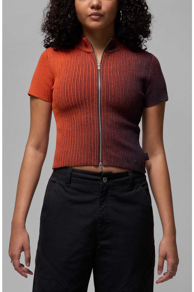 Air Jordan Short Sleeve Zip Cardigan, Main, color, CAVE PURPLE/ MANTRA ORANGE