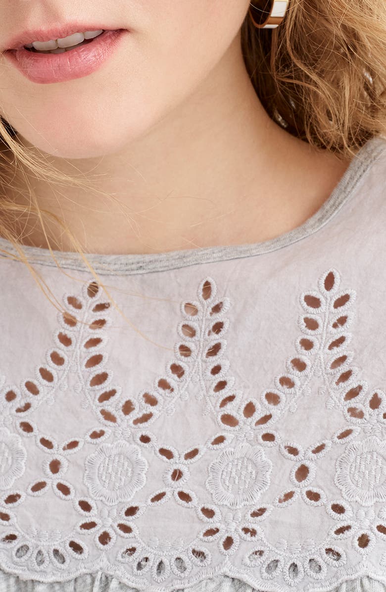 J.Crew Flutter Sleeve Eyelet Babydoll Top, Alternate, color, 