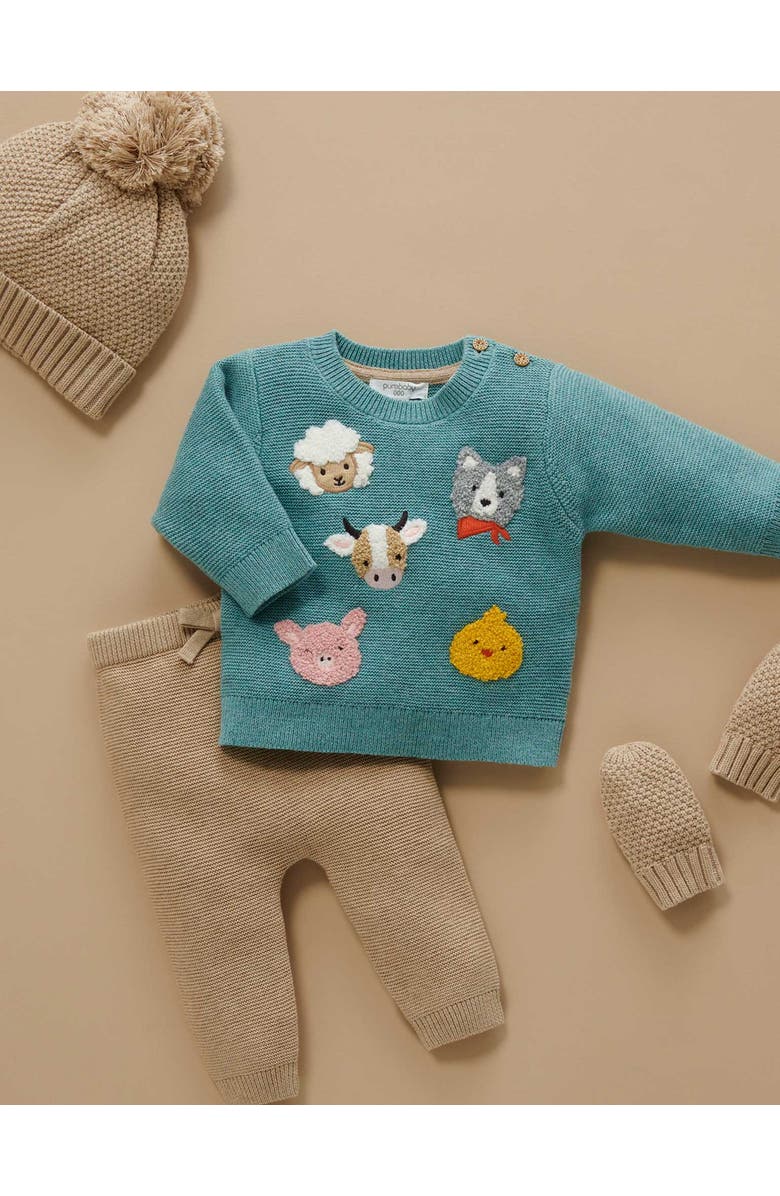 Purebaby Beanie and Mitten Set, Alternate, color, Mushroom Melange