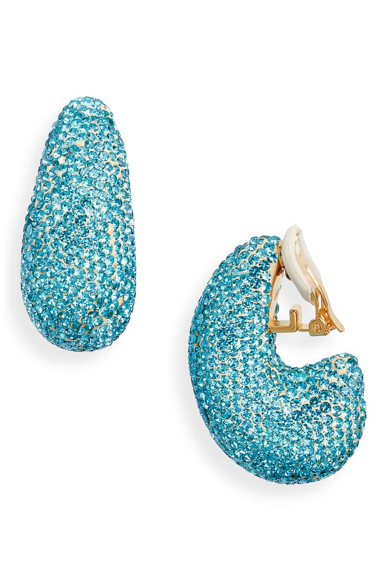 Pavé Dome Clip-On Hoop Earrings, Main, color, OCEAN COVE