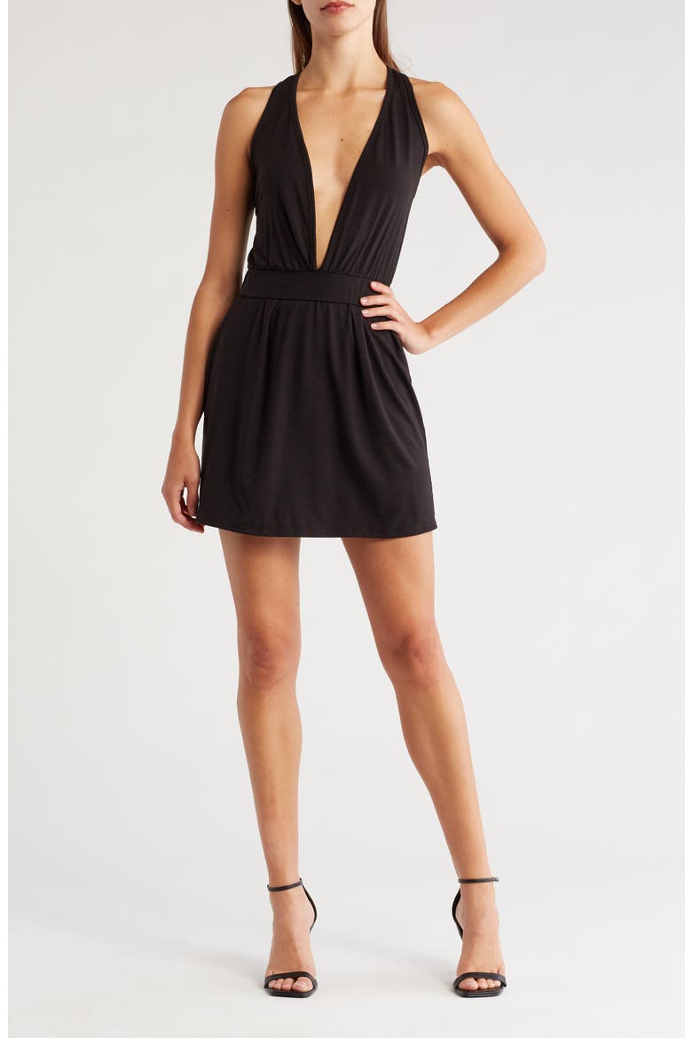 Plunge Neck Knit Minidress, Main, color, BLACK