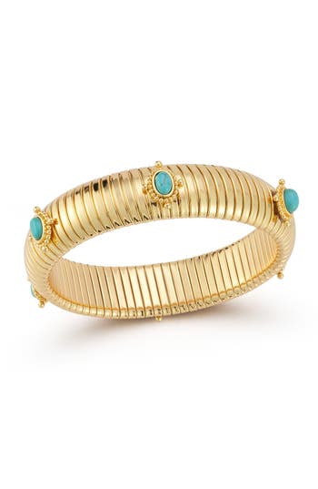 Chloe & Madison Chloe And Madison Tuboga Stretch Bracelet In Gold/aqua