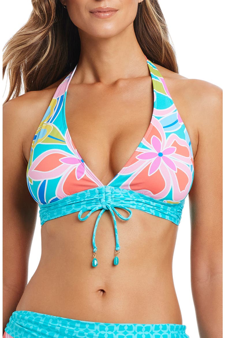 Floral Halter Bikini Top, Main, color, AQUA FRESCA