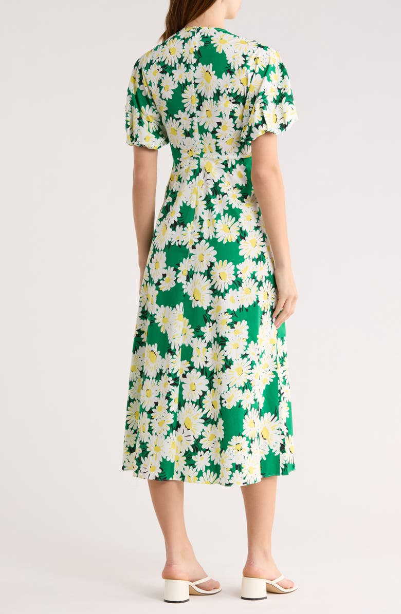 DVF Majorie Floral Short Sleeve Cotton Blend Midi Dress, Alternate, color, Vintage Daisies Med Green