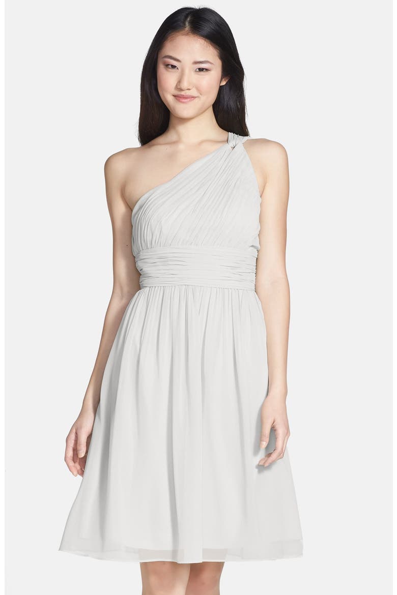 'Rhea' One-Shoulder Chiffon Dress, Main, color, DOVE GREY
