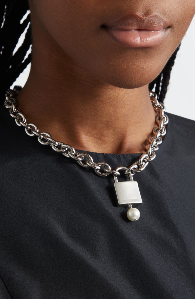 Simone Rocha Faux Pearl Padlock Pendant Necklace, Alternate, color,