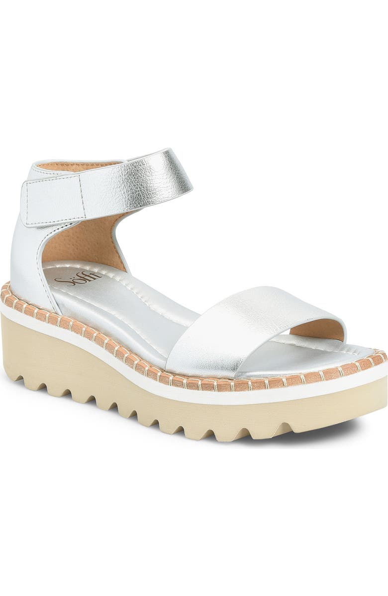 Söfft Ripley Ankle Strap Platform Wedge Sandal, Main, color, Silver