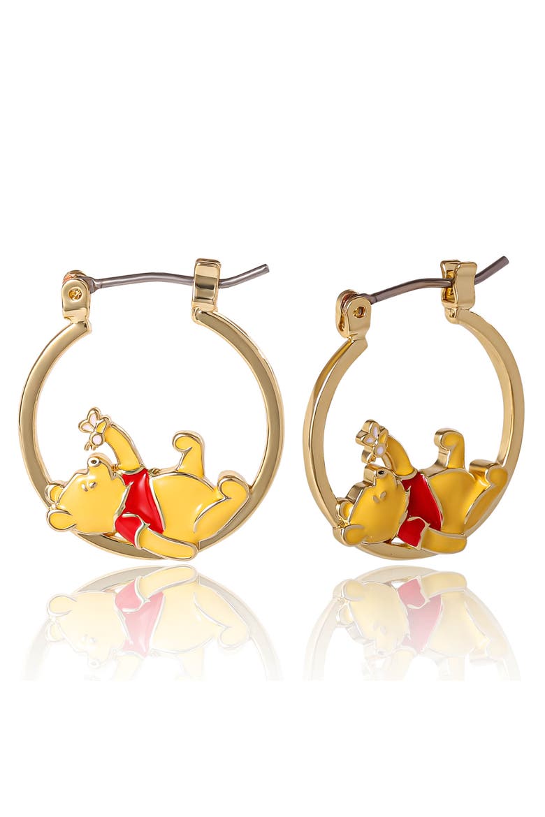 Winnie The Pooh Hoop Earrings, Alternate, color, Yellow Gold